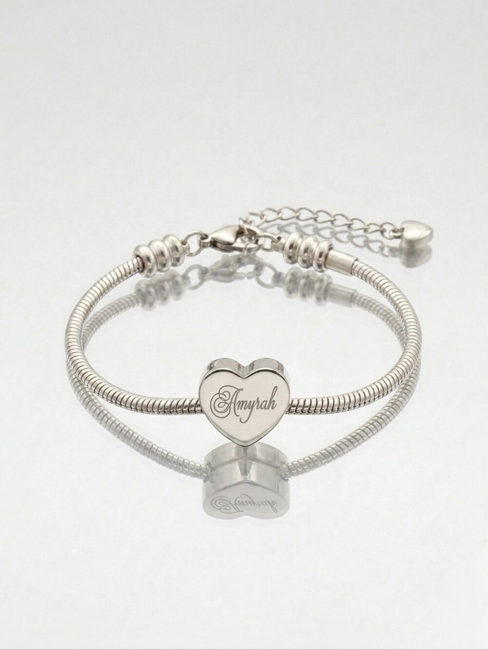 Linx Snake Chain Charm Bracelet with Personalized Name Heart Charm